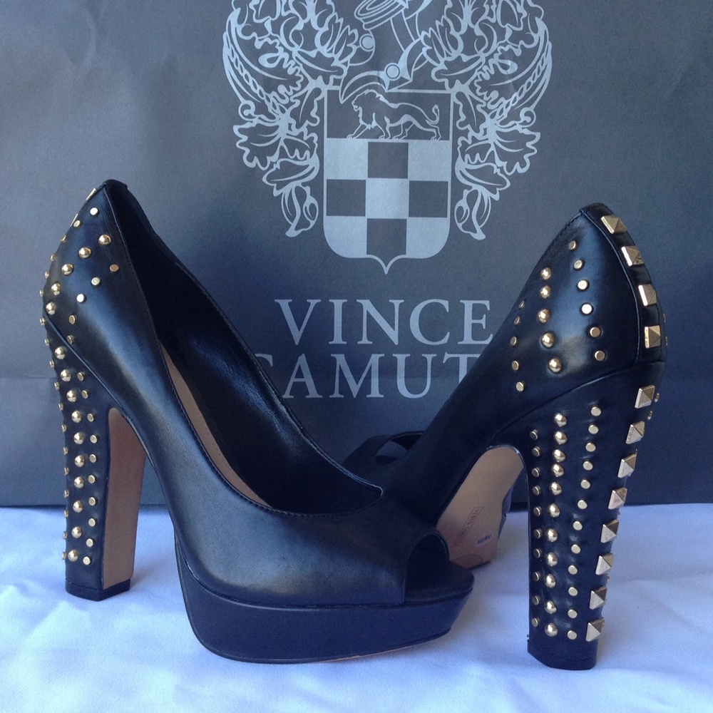 Black Peep Toes with Gold Studs
